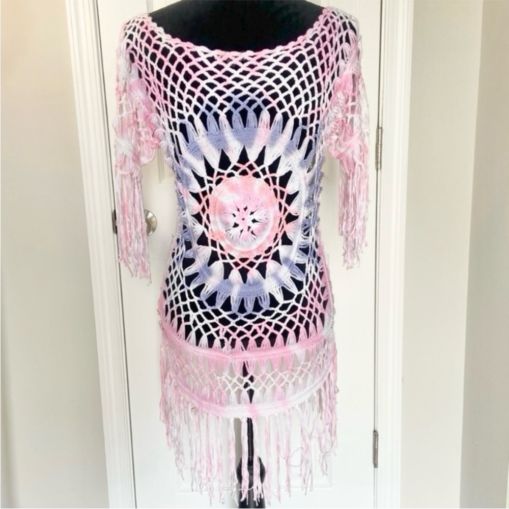 LA CLASS Tie Dye Crochet Beach Coverup Tunic Size L/XL